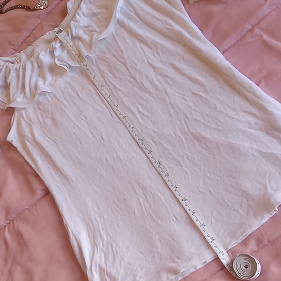 White Ruffle Neckline Top - Picture 7 of 13